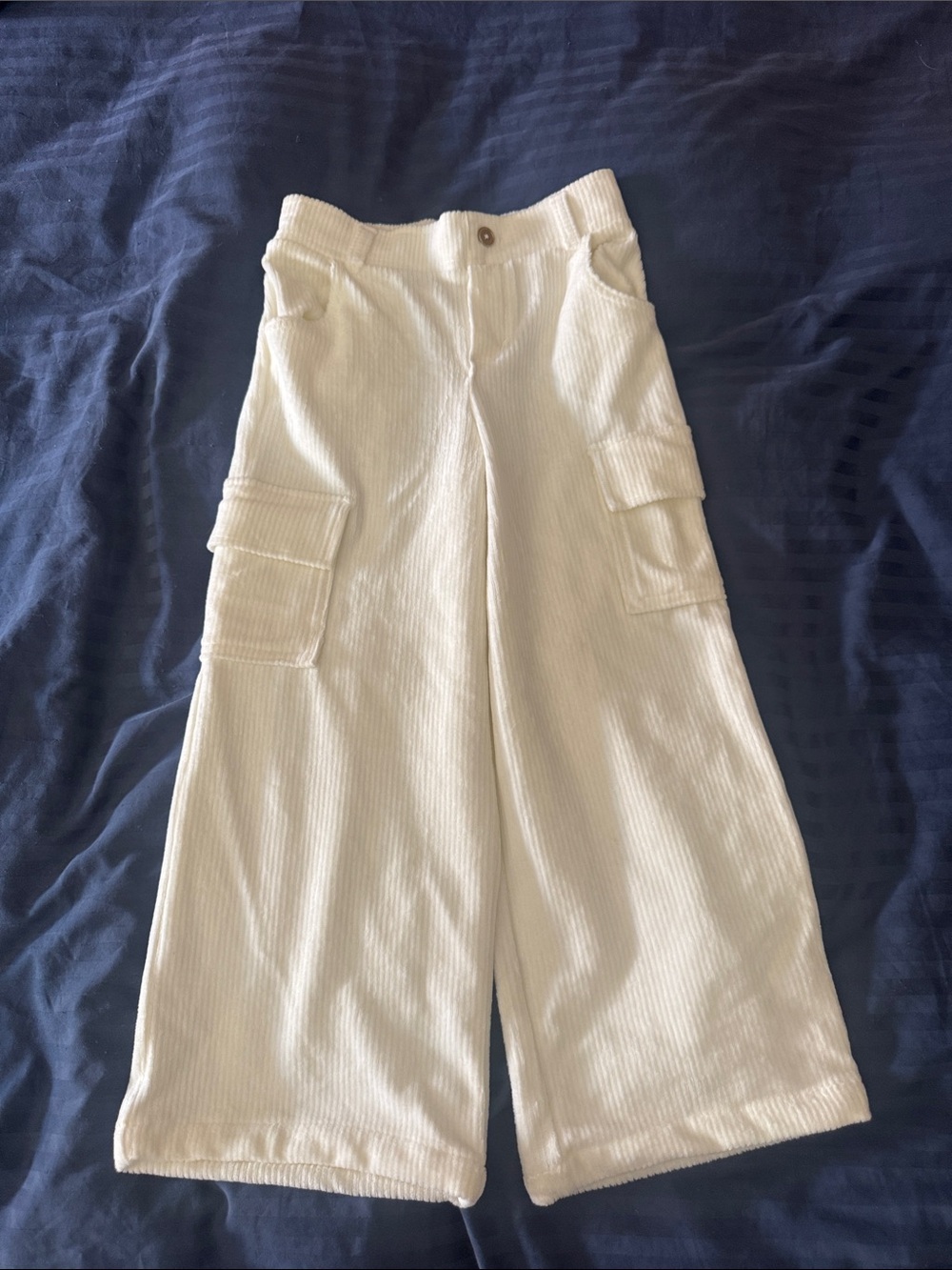 Kids Pants Cream Corduroy Elastic Waist Pants